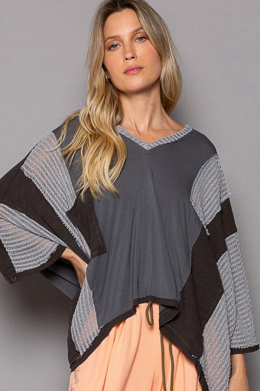 POL High-Low Contrast V-Neck Top Carauana Store