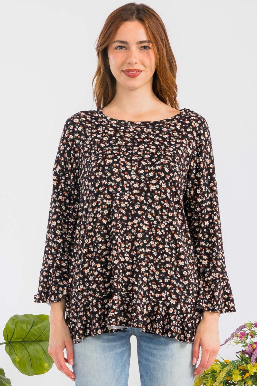 Celeste Full Size Floral Ruffle Detail Top Carauana Store