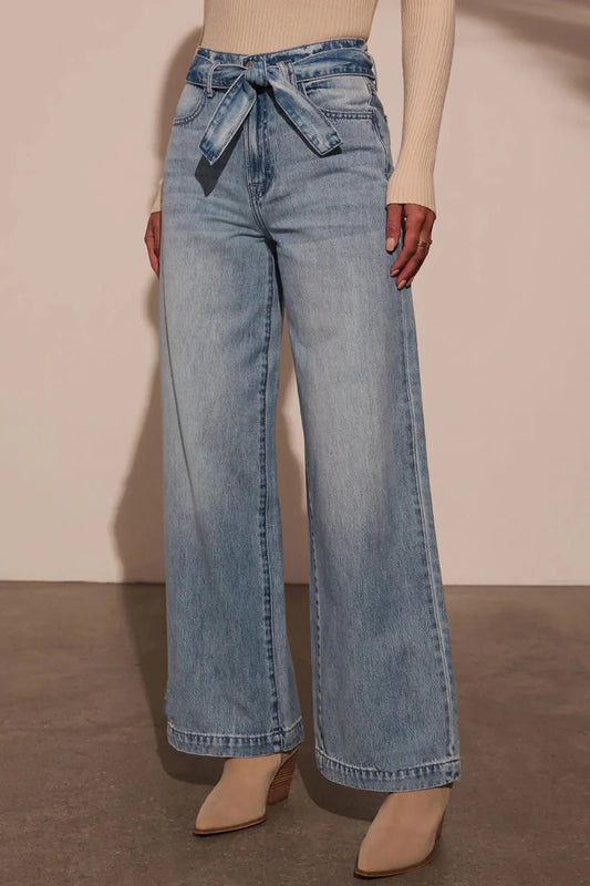 Tied Wide Leg Jeans with Pockets Carauana Store