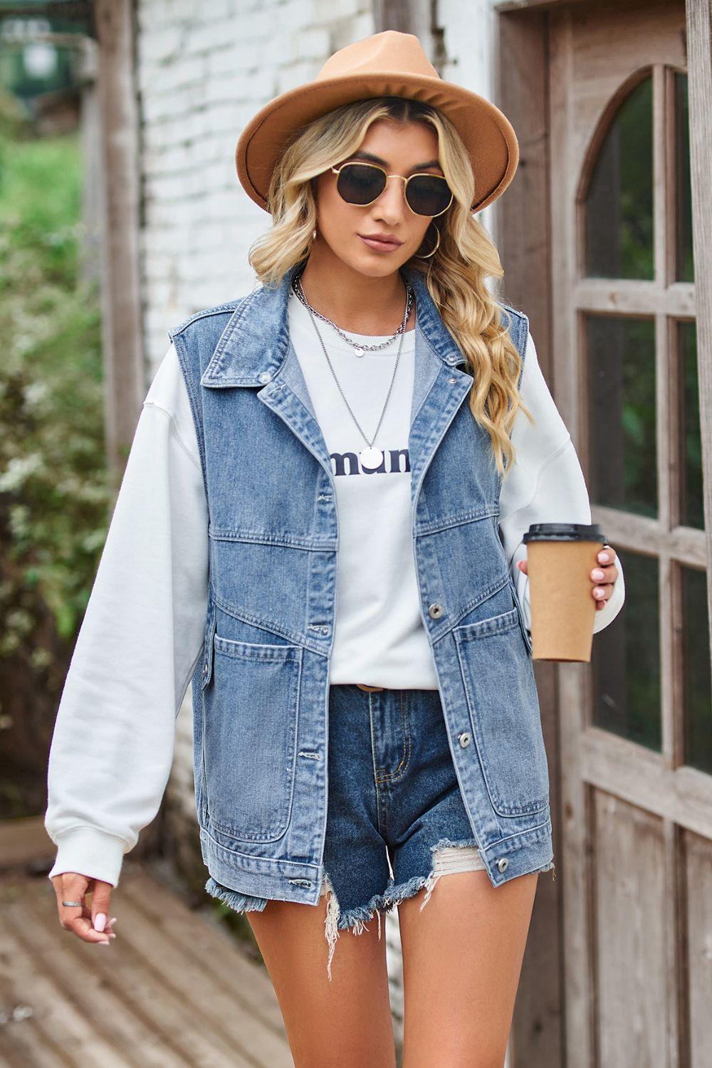 Sleeveless Denim Top with A Detachable Hood Carauana Store