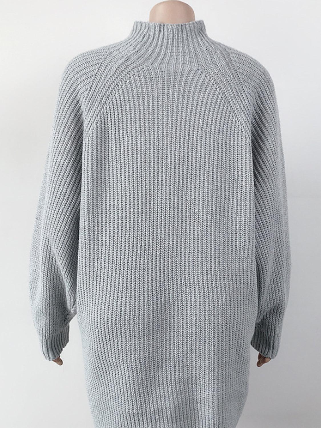 Mock Neck Dropped Shoulder Sweater Dress Carauana Store