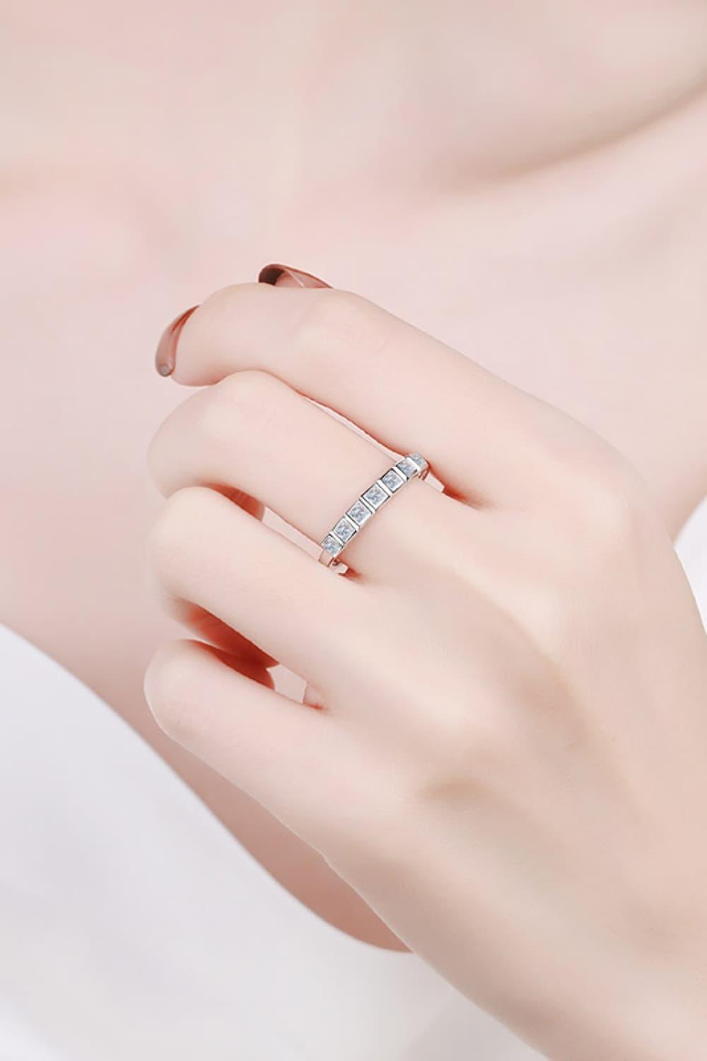 Moissanite Rhodium-Plated Half-Eternity Ring Carauana Store