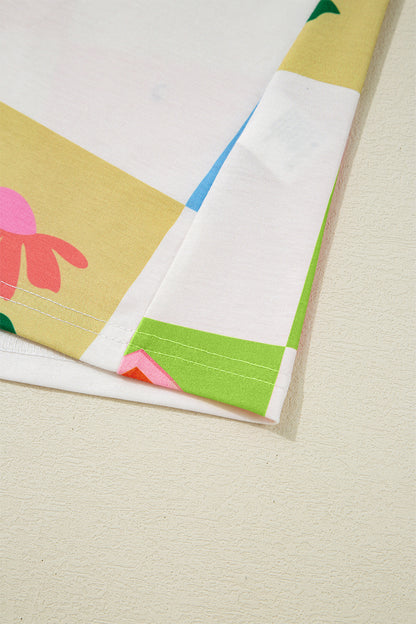 Lila Western-Mode Karomuster Rundhals-T-Shirt