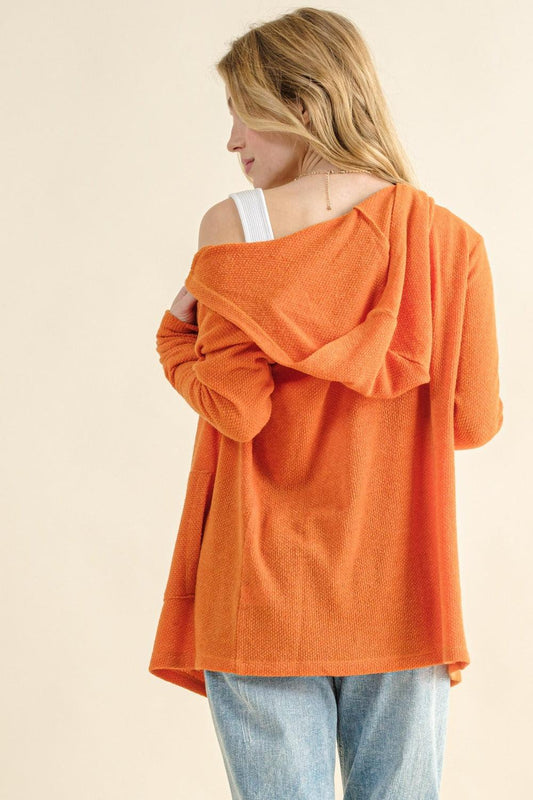 And The Why Full Size Thermal Hooded Open Front Cardigan with Pockets Carauana Store