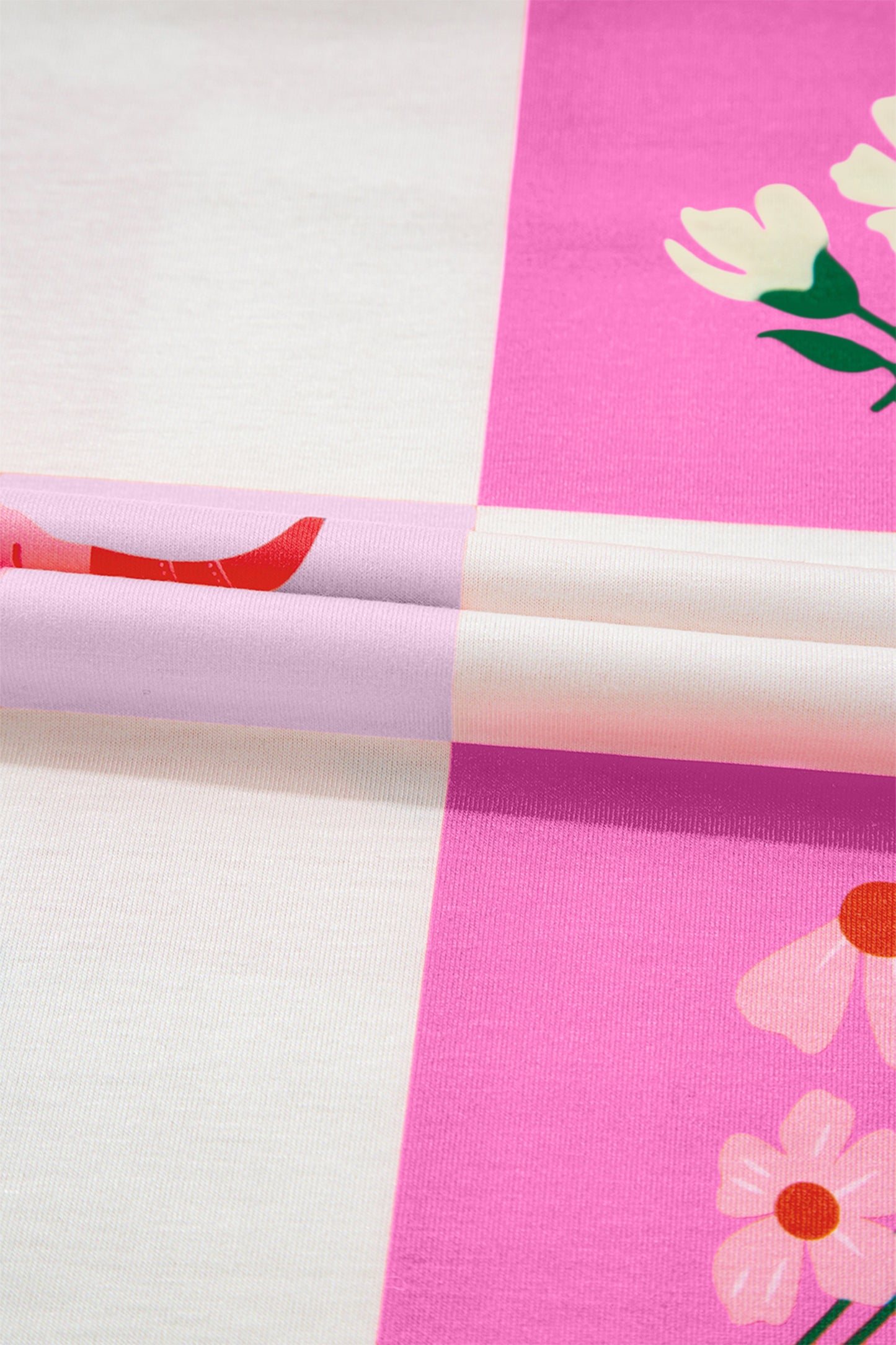 Lila Western-Mode Karomuster Rundhals-T-Shirt