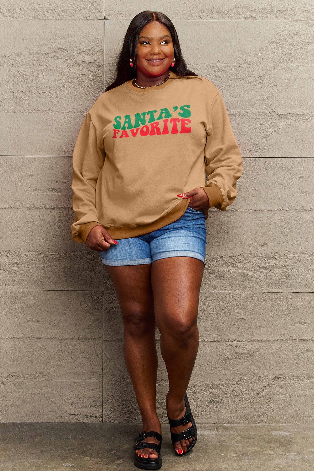 Simply Love Full Size SANTA'S FAVORITE Round Neck Sweatshirt Carauana Store