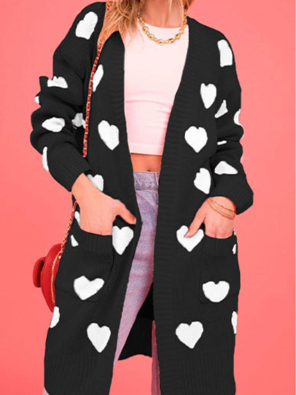 Heart Open Front Long Sleeve Cardigan Carauana Store
