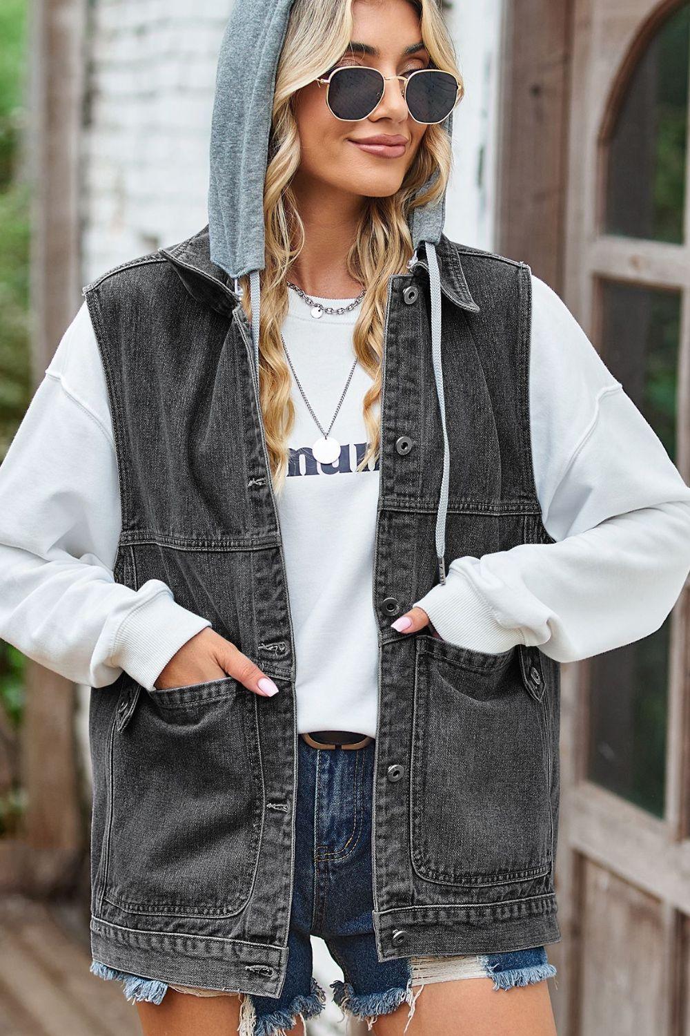 Sleeveless Denim Top with A Detachable Hood Carauana Store