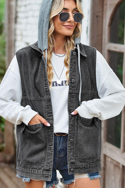 Sleeveless Denim Top with A Detachable Hood Carauana Store