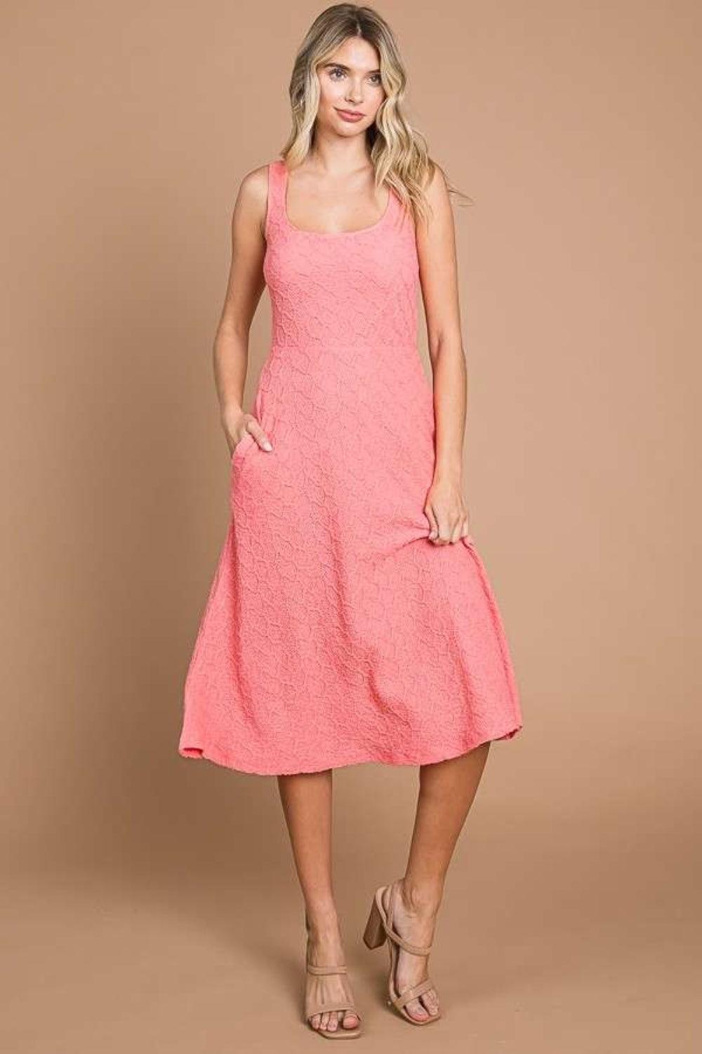Culture Code Texture Square Neck Tank Dress with Pockets Carauana Store