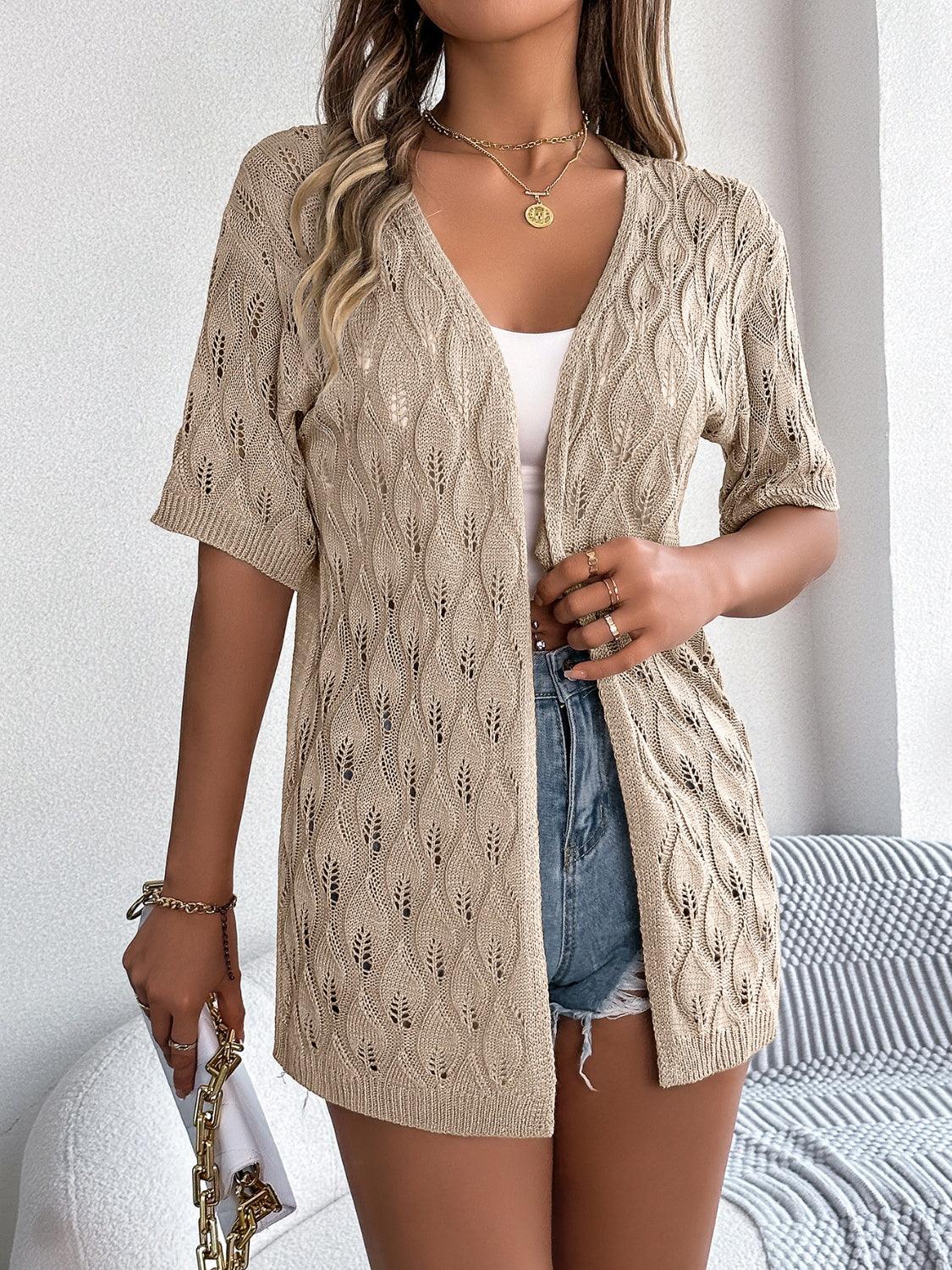 Openwork Open Front Short Sleeve Cardigan Carauana Store