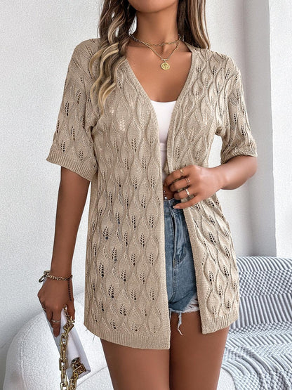 Openwork Open Front Short Sleeve Cardigan Carauana Store