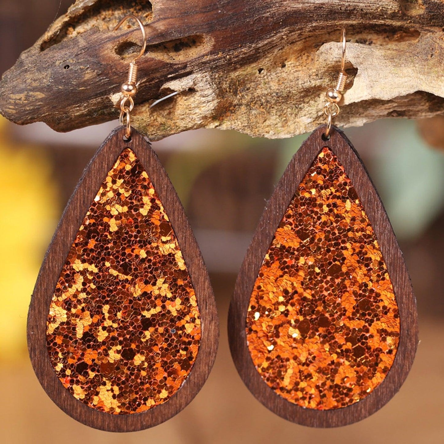 Sequin Wood Teardrop Earrings Carauana Store