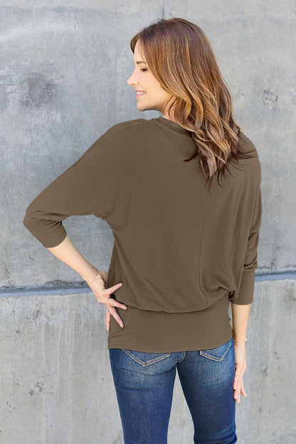 Basic Bae Full Size Round Neck Batwing Sleeve Blouse Carauana Store