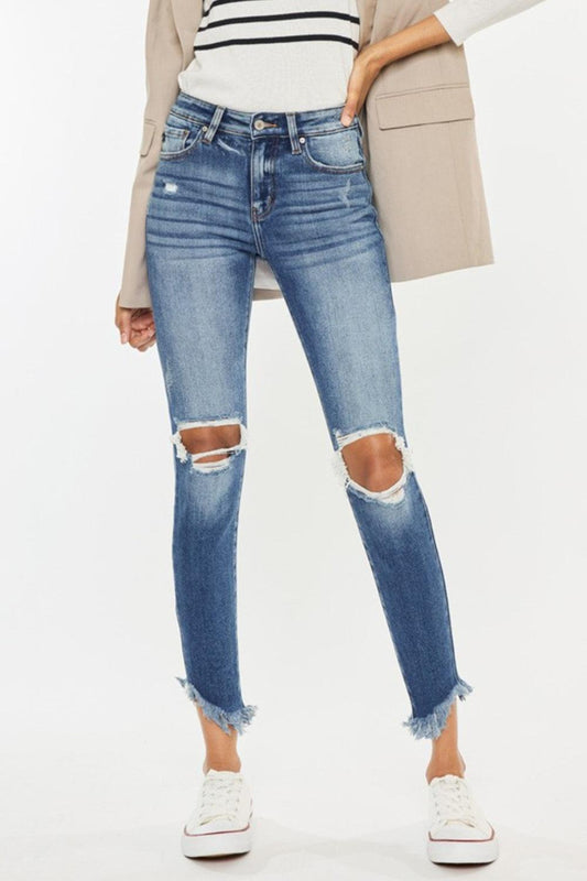 Kancan High Waist Distressed Raw Hem Ankle Skinny Jeans Carauana Store