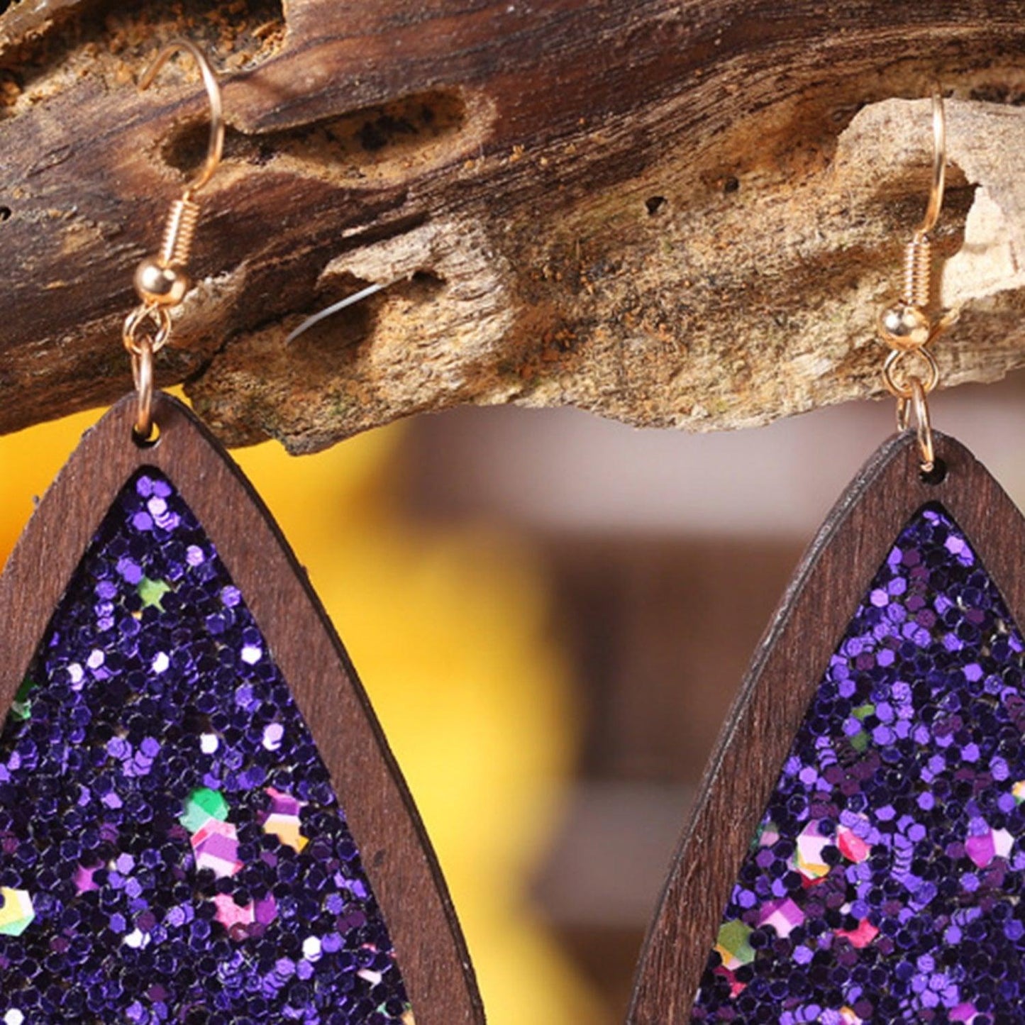 Sequin Wood Teardrop Earrings Carauana Store