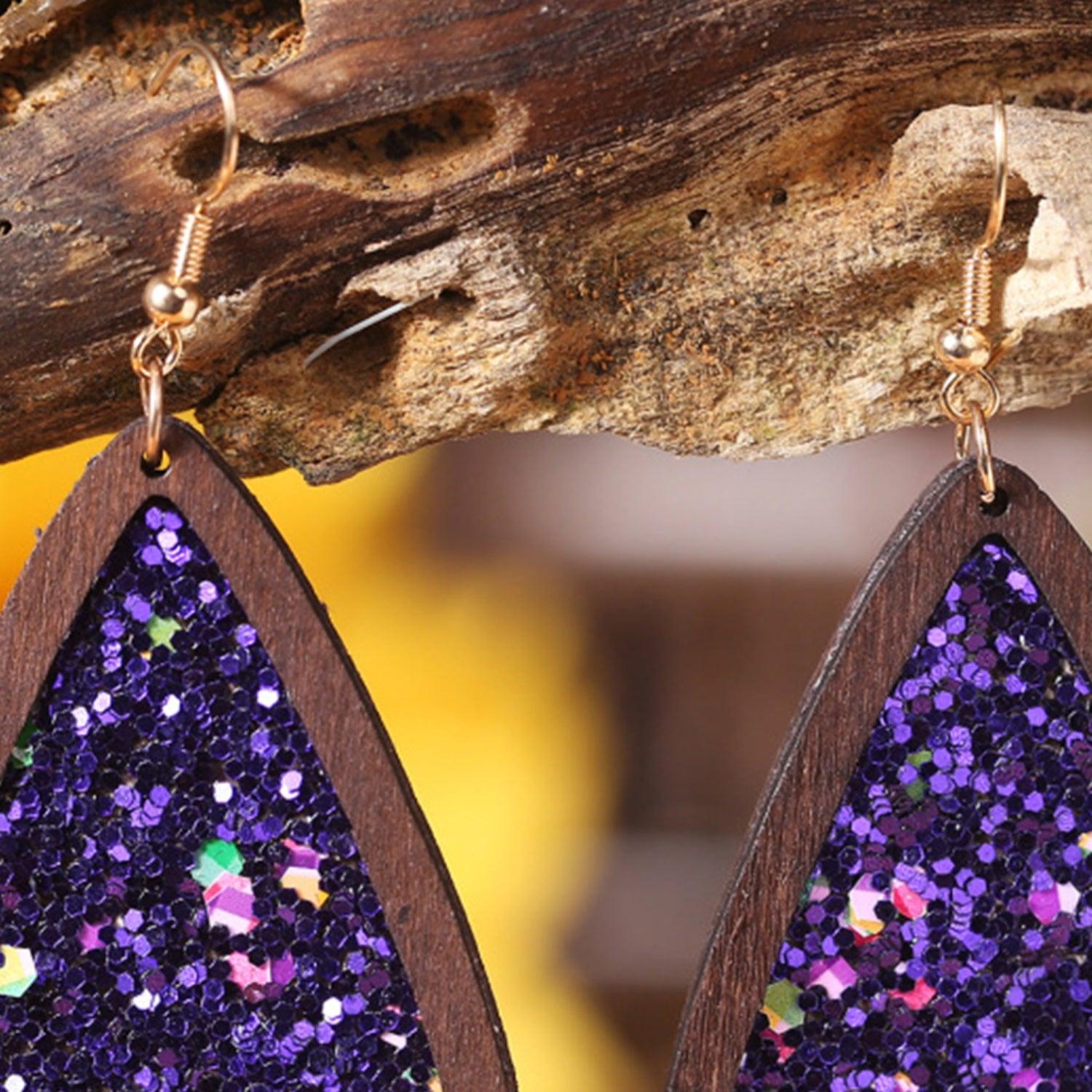 Sequin Wood Teardrop Earrings Carauana Store