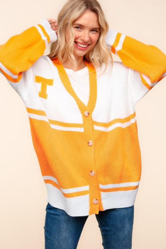 Haptics V Neck Button Down Letter Patch Cardigan Carauana Store