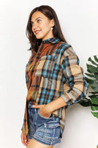 Double Take Plaid Curved Hem Shirt Jacket with Breast Pockets Carauana Store
