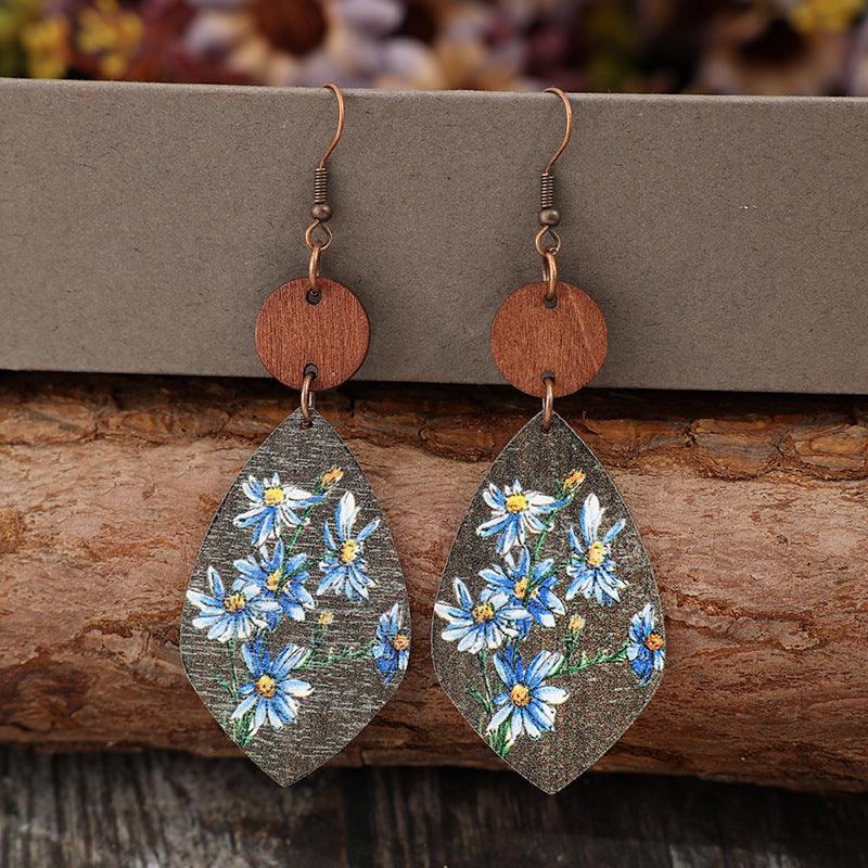Flower Geometrical Shape Wooden Earrings Carauana Store