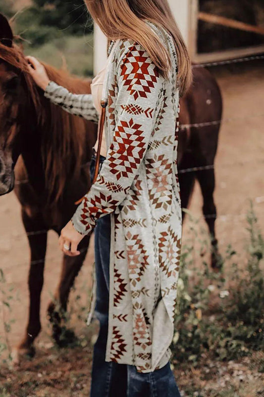Geometric Open Front Long Sleeve Cover Up Carauana Store