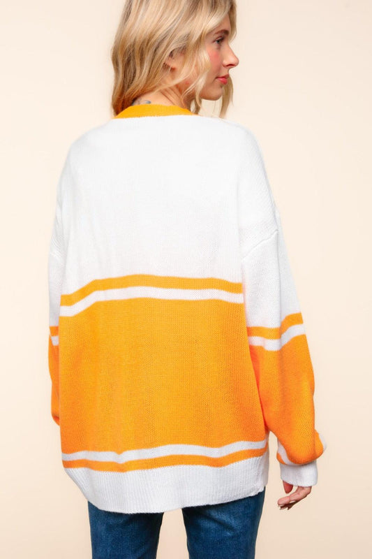Haptics V Neck Button Down Letter Patch Cardigan Carauana Store