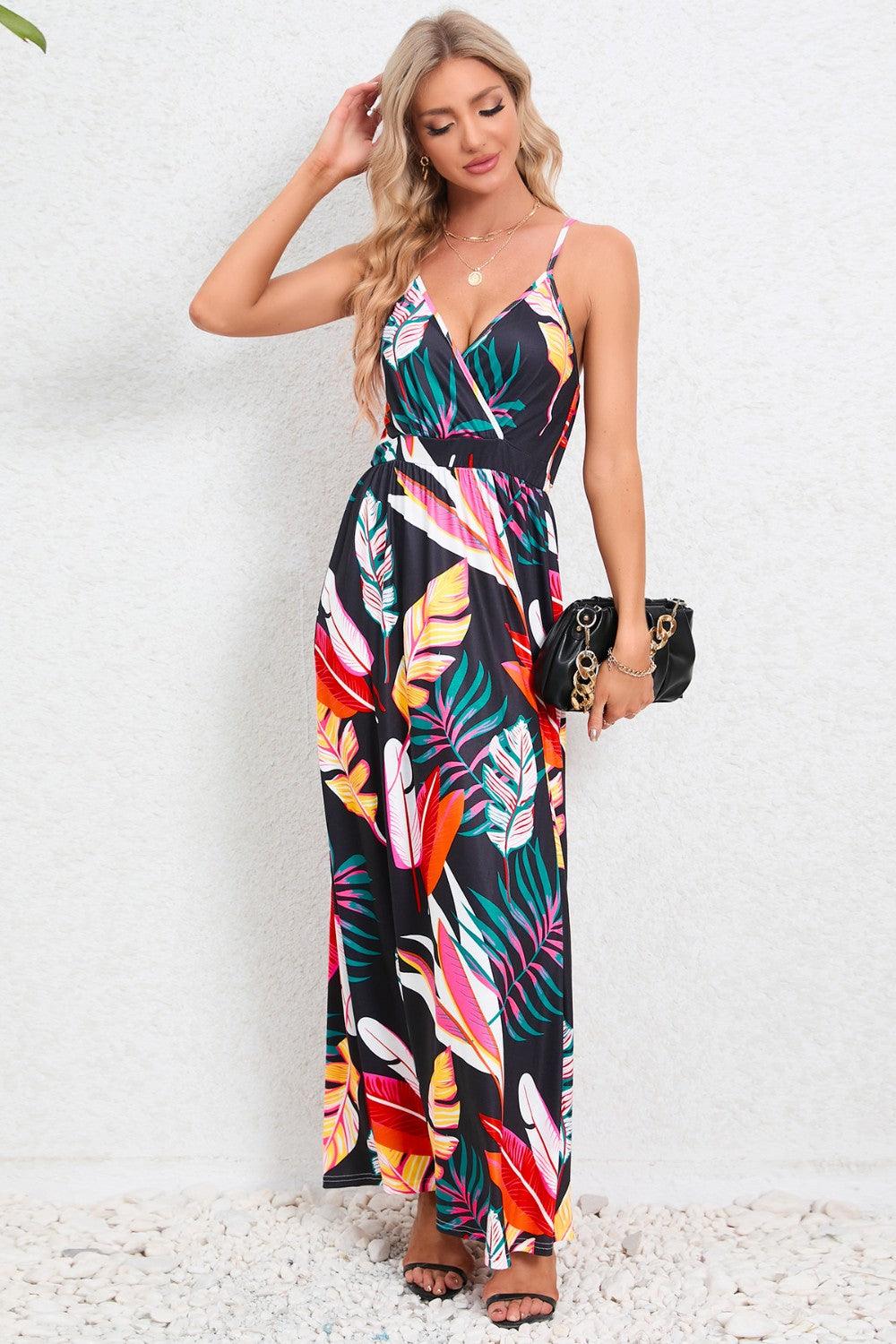 Printed Surplice Maxi Cami Dress Carauana Store