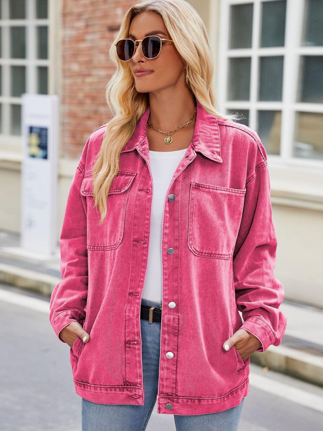 Button Up Denim Jacket with Pockets Carauana Store