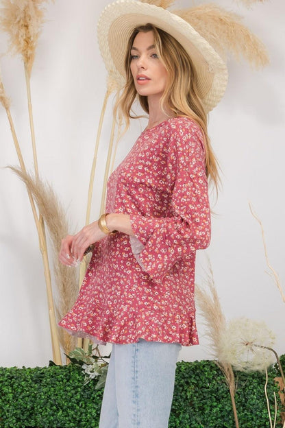 Celeste Full Size Floral Ruffle Detail Top Carauana Store