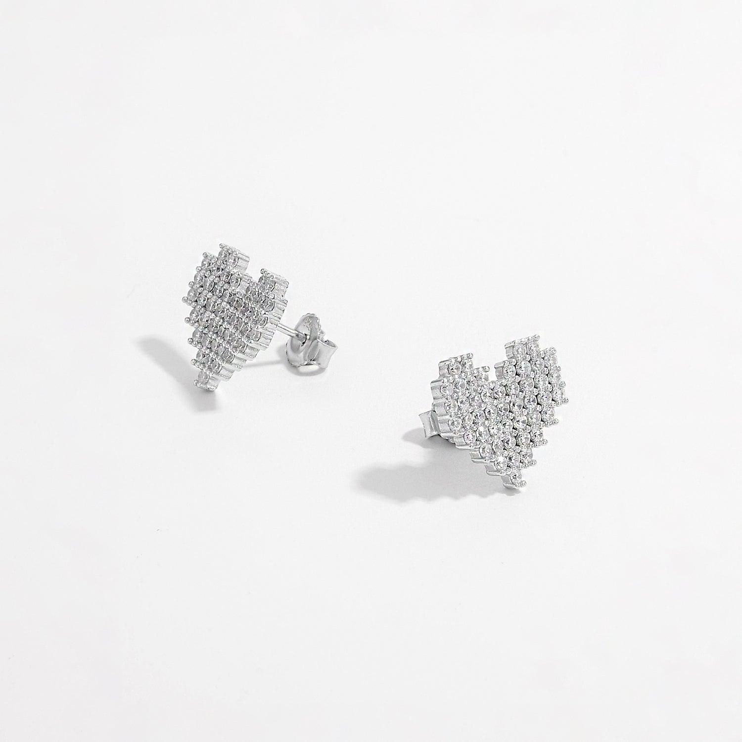 925 Sterling Silver Inlaid Zircon Heart Stud Earrings Carauana Store