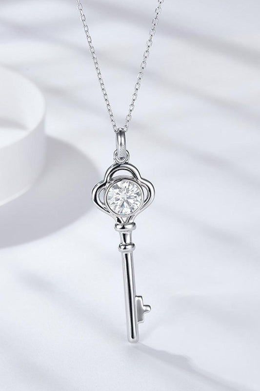 925 Sterling Silver 1 Carat Moissanite Key Pendant Necklace Carauana Store