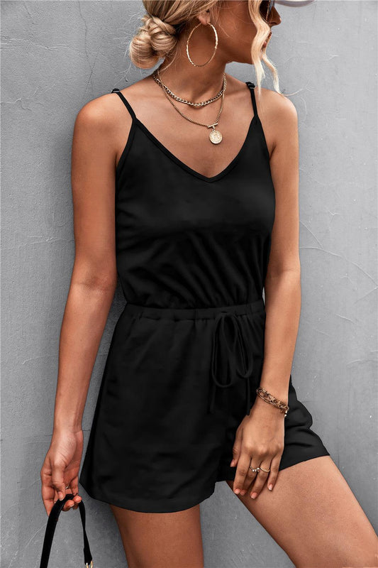 Spaghetti Strap V-Neck Pocket Romper Carauana Store