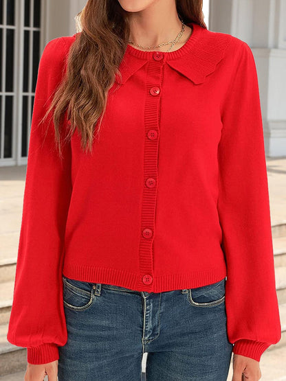Collared Long Sleeve Button Down Cardigan Carauana Store