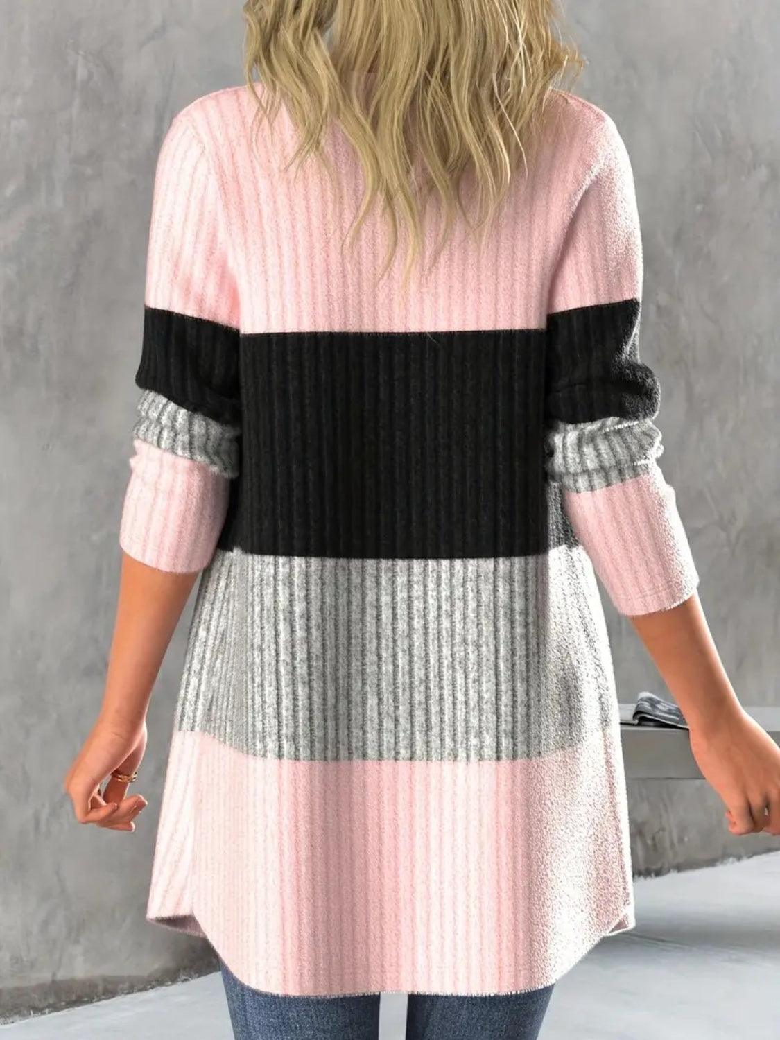 Color Block Open Front Long Sleeve Cardigan Carauana Store