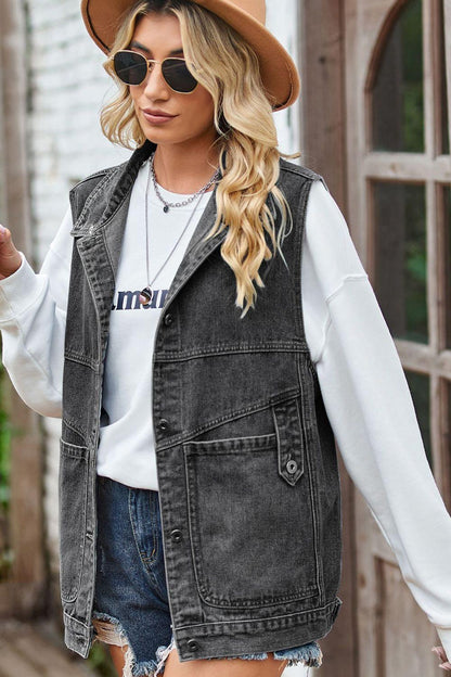 Sleeveless Denim Top with A Detachable Hood Carauana Store