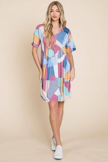 BOMBOM Ruched Color Block Short Sleeve Dress Carauana Store
