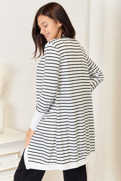 Double Take Striped Open Front Longline Cardigan Carauana Store