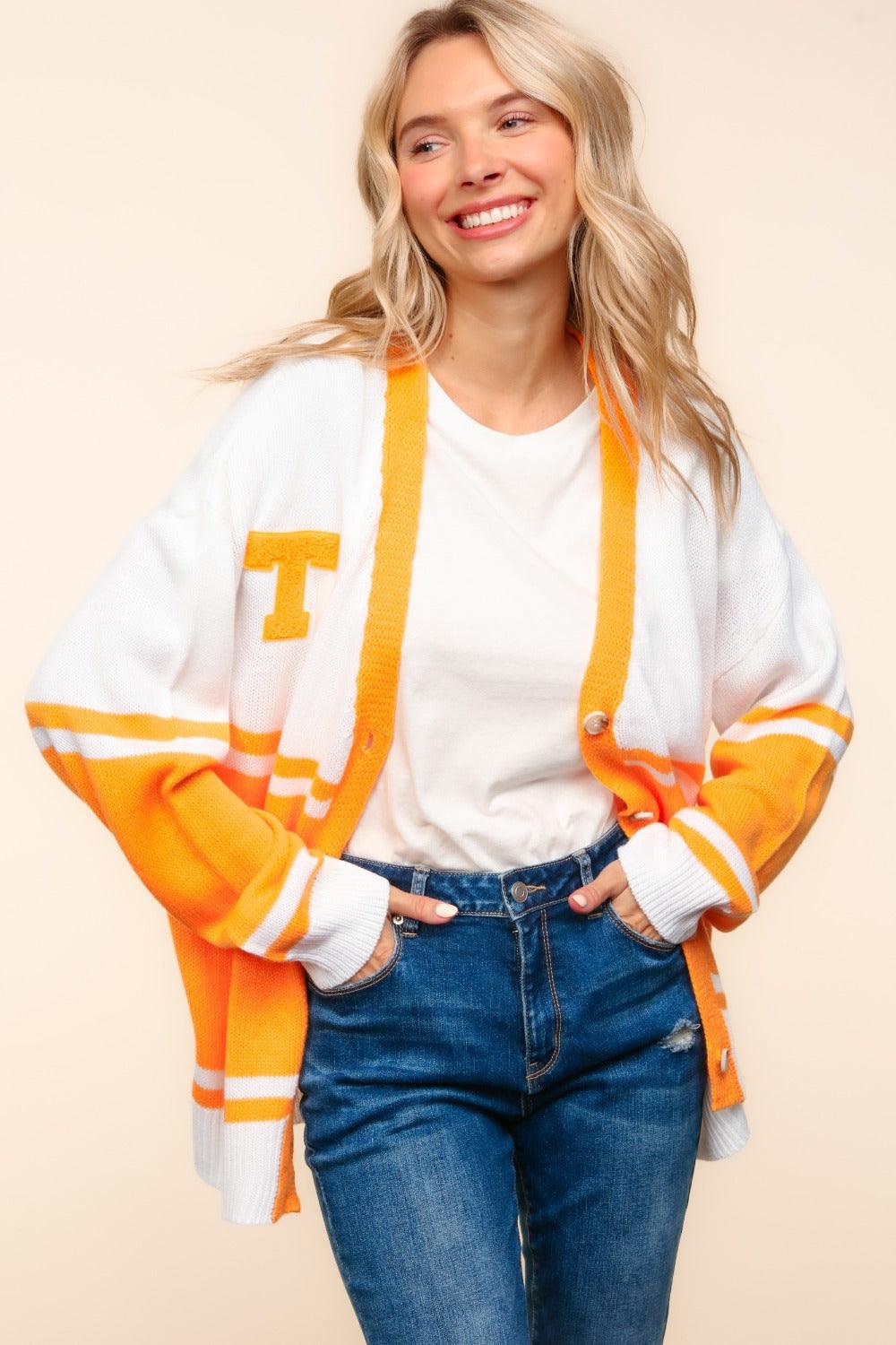 Haptics V Neck Button Down Letter Patch Cardigan Carauana Store