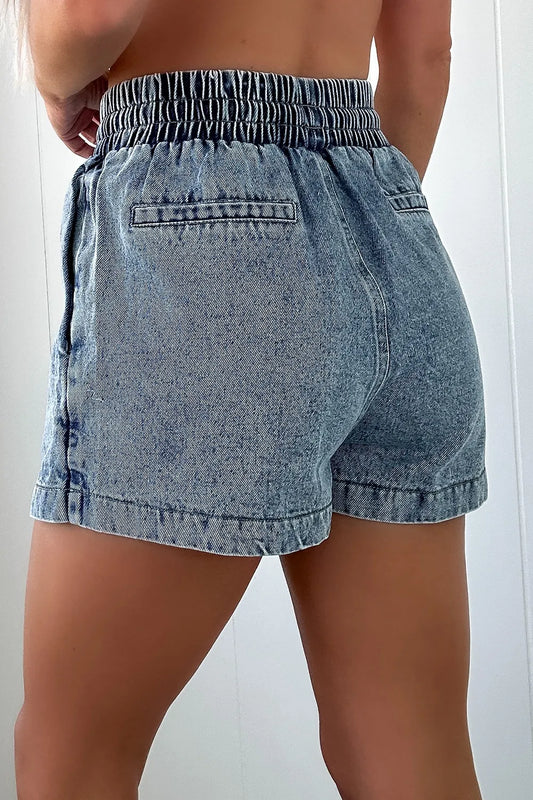 Drawstring High Waist Pocketed Denim Shorts Carauana Store