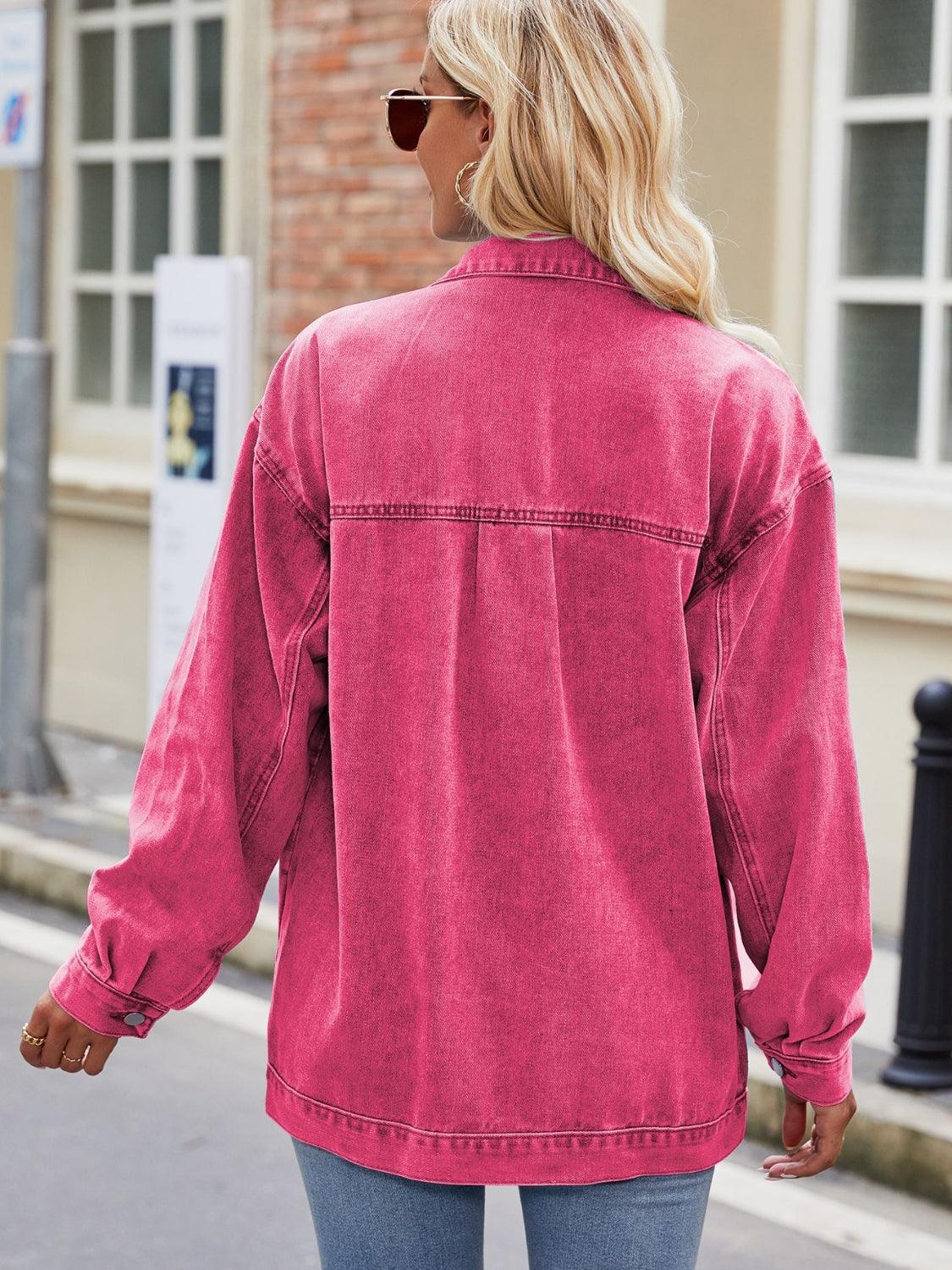 Button Up Denim Jacket with Pockets Carauana Store