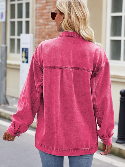 Button Up Denim Jacket with Pockets Carauana Store