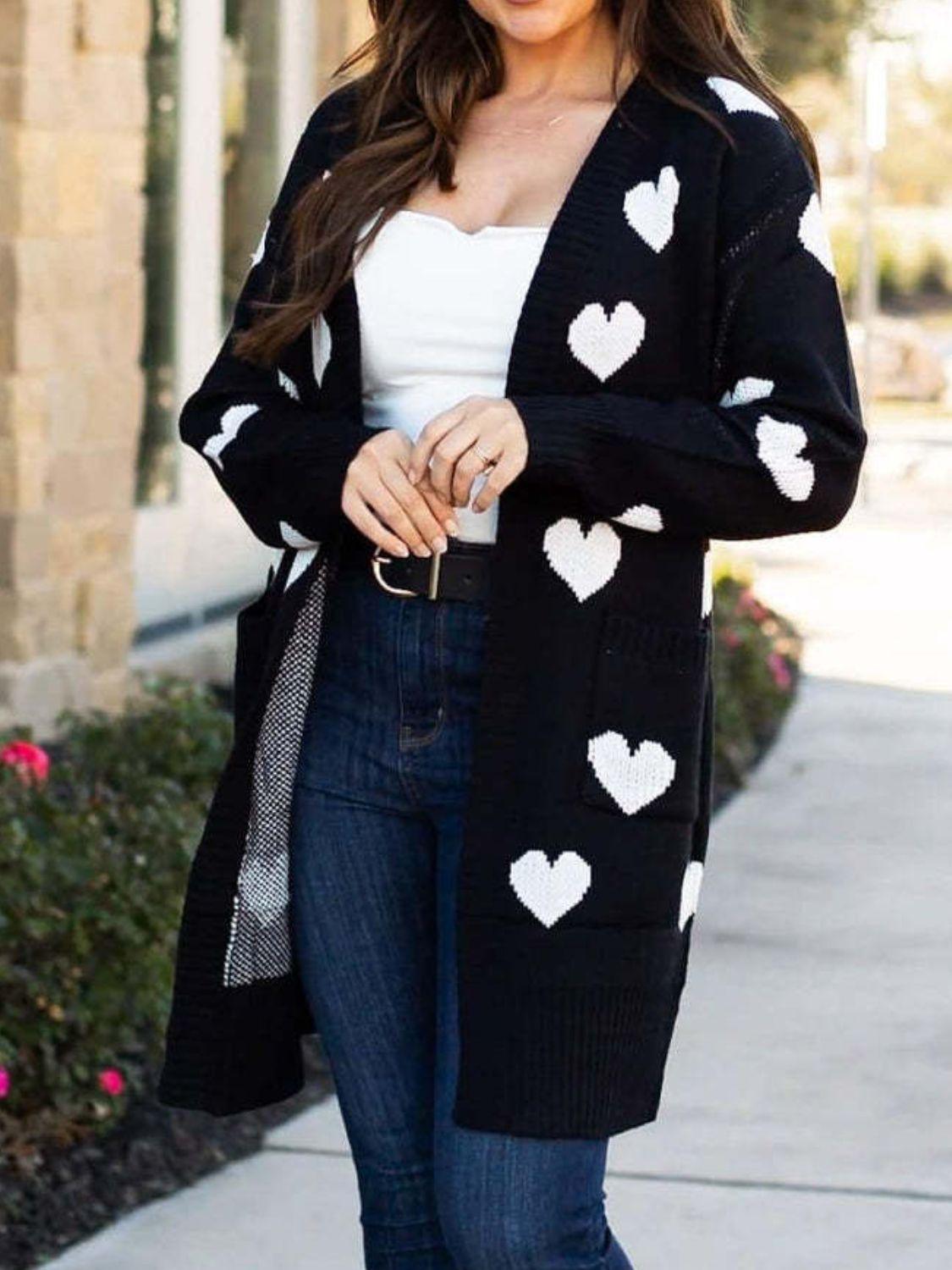 Heart Open Front Long Sleeve Cardigan Carauana Store