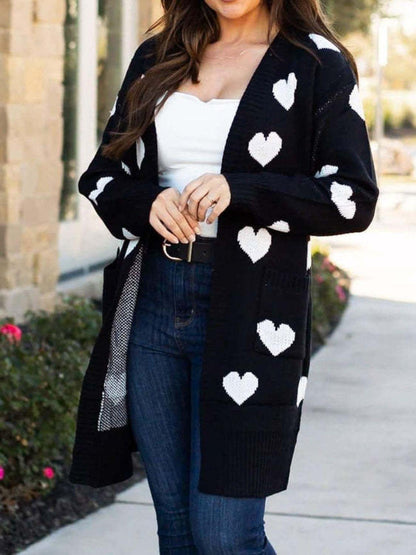 Heart Open Front Long Sleeve Cardigan Carauana Store