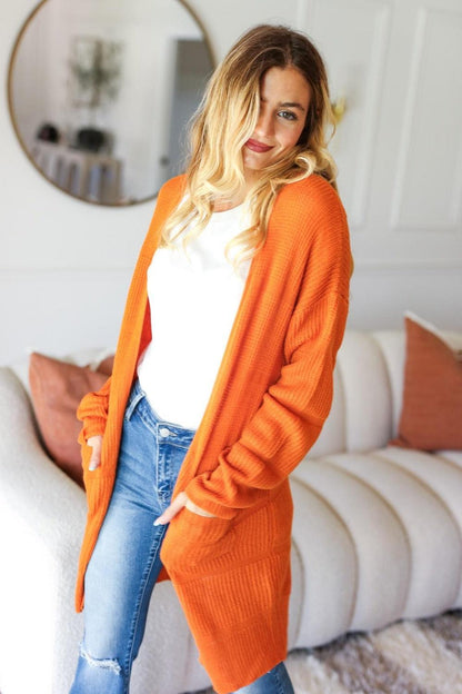 Haptics Full Size Stripe Textured Open Front Cardigan with Pockets Carauana Store