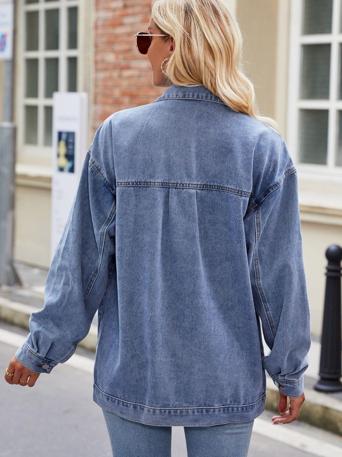 Button Up Denim Jacket with Pockets Carauana Store