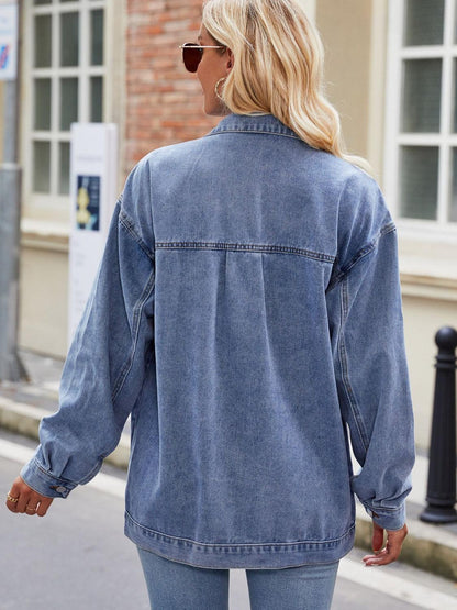 Button Up Denim Jacket with Pockets Carauana Store
