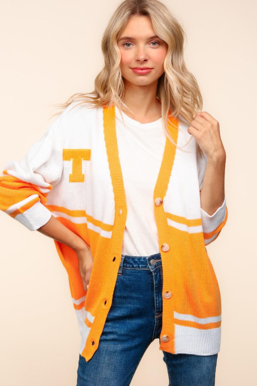 Haptics V Neck Button Down Letter Patch Cardigan Carauana Store