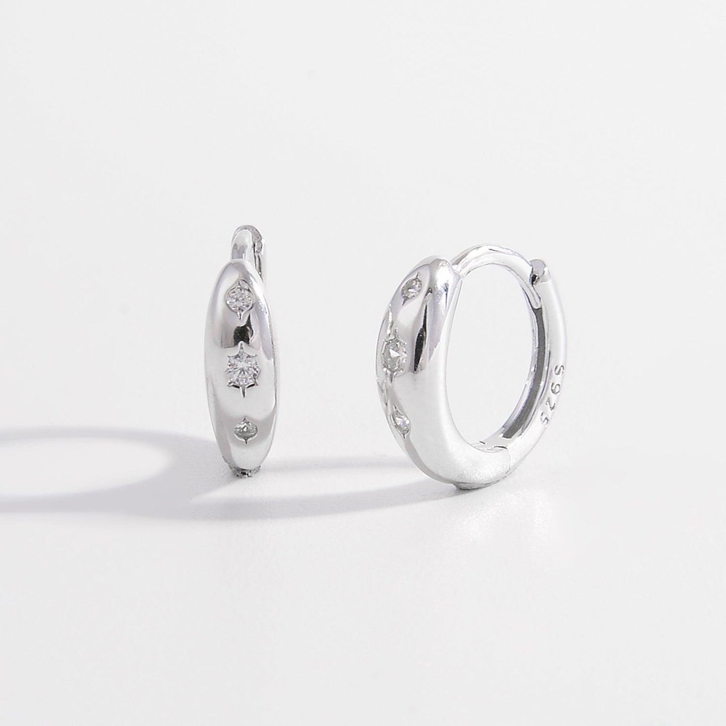 925 Sterling Silver Inlaid Zircon Huggie Earrings Carauana Store