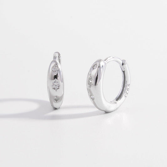 925 Sterling Silver Inlaid Zircon Huggie Earrings Carauana Store