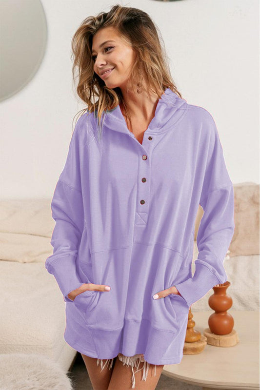 BiBi Half Snap Dropped Shoulder Hoodie Carauana Store